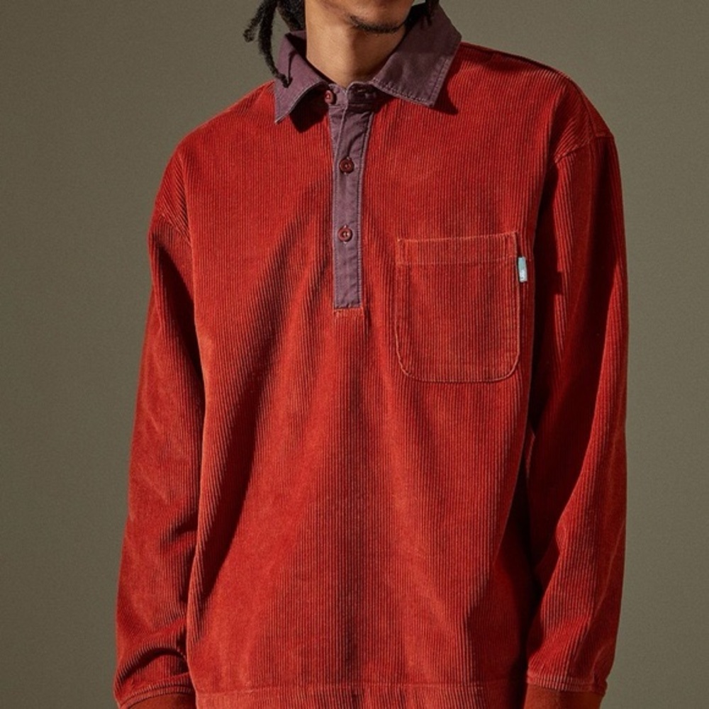 Urban Outfitters Red Corduroy Pullover with Brown Collar